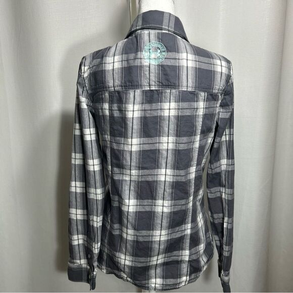 Under Armour Gray White Plaid Collar Long Sleeve Short Women’s Size M - Picture 8 of 12